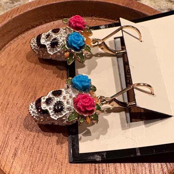 Napier Gold Tone Day of Dead Drop Earrings - Picture 5 of 6